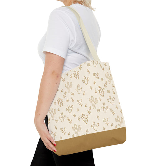 Taupe Cactus Tote Bag with Beige Handles