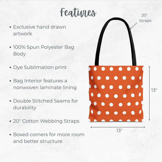 Orange Polka-dotted Trick or Treat Bag – 13" Halloween Tote for Kids