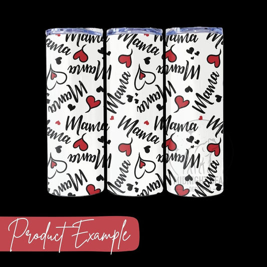 Mama Hearts Black, White, & Red Seamless Pattern Instant Digital Download