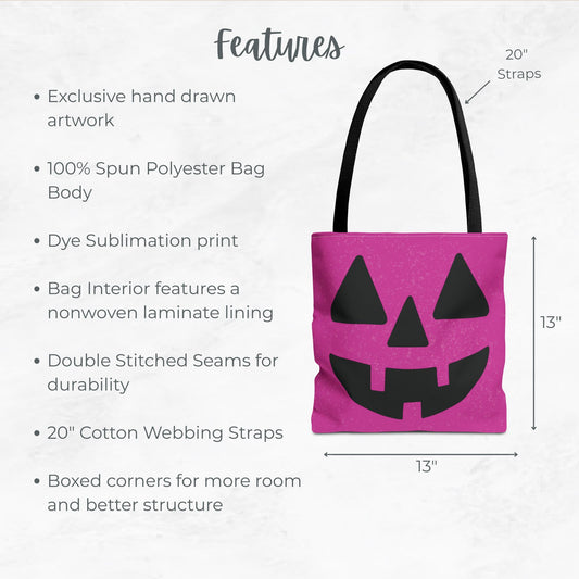 Pink Jack-O’-Lantern Trick or Treat Bag – 13" Halloween Tote