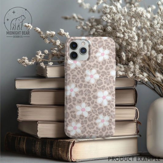 Neutral Daisy Leopard Print Seamless Pattern Soft Taupe Animal Print Digital Paper, Boho Fabric, Digital Scrapbook, Hand Drawn, PNG Download