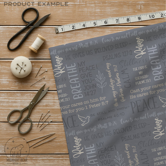 Dusty Blue Peace and Rest Seamless Pattern | Christian Word Grid with Bible Verses