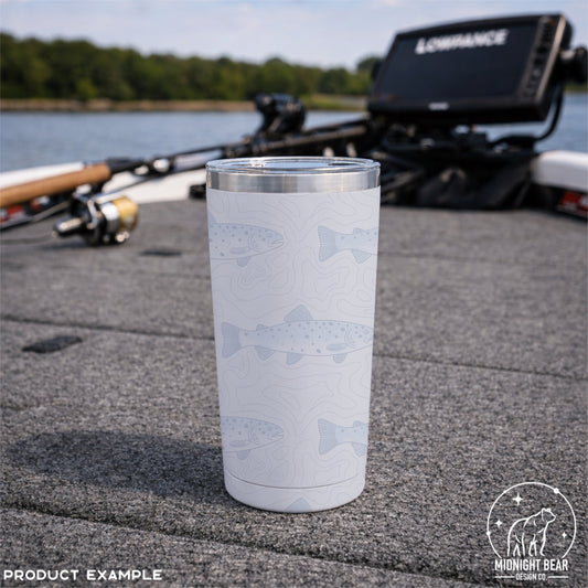 Topographical Trout Fishing Seamless Pattern Grey and Blue