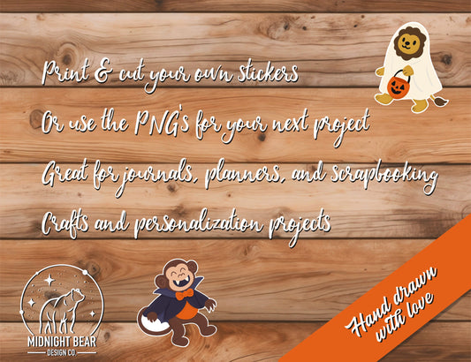 Spooky Zoo Halloween Sticker Sheet and Clip Art