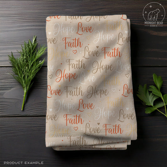 Faith Hope Love Seamless Pattern | Autumn Christian Hand-Lettered Script Design | Inspirational Fabric, Wallpaper, Digital Paper, scripture