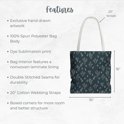 Cactus Tote Bag, Desert Flower Handbag, Western Style Shoulder Purse