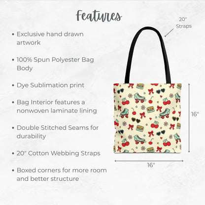 Cream Cherry bomb summer Tote Bag, Retro Style Tote