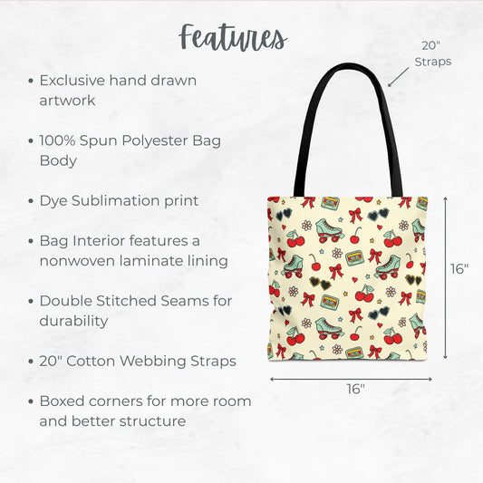 Cream Cherry bomb summer Tote Bag, Retro Style Tote