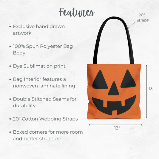Orange Jack-O’-Lantern Trick or Treat Bag – 13" Halloween Tote