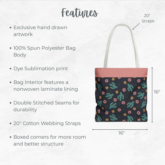 Dusty Rose Cactus Tote Bag, Personalized Desert Flower Handbag, Western Style Shoulder Purse, Customizable Canvas Carryall, Southwestern