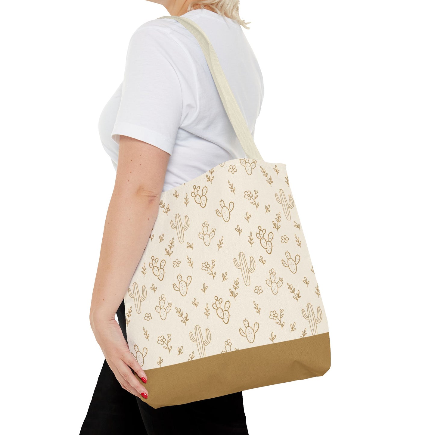 Taupe Cactus Tote Bag with Beige Handles