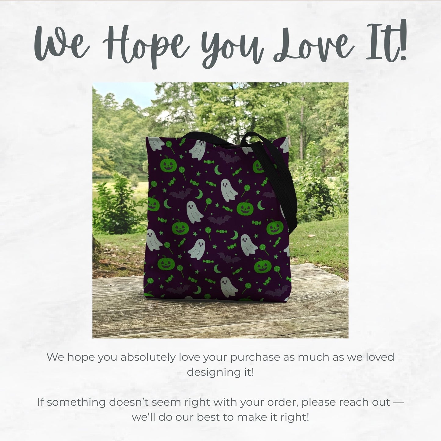 Green Ghost Halloween Trick or Treat Bag – Cute  Ghosts, Pumpkins, Candy & Bats – Reusable 13” Tote for Kids