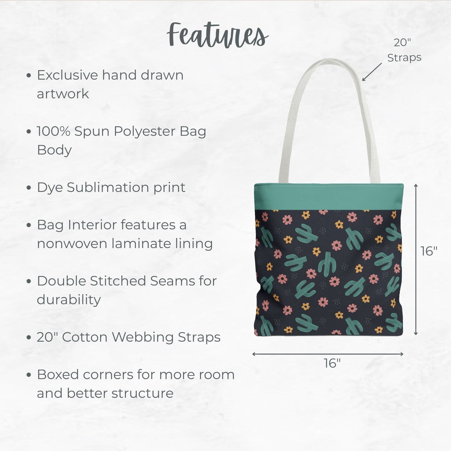 Turquoise Cactus Tote Bag, Personalized Desert Flower Handbag, Western Style Shoulder Purse, Customizable Canvas Carryall, Southwestern