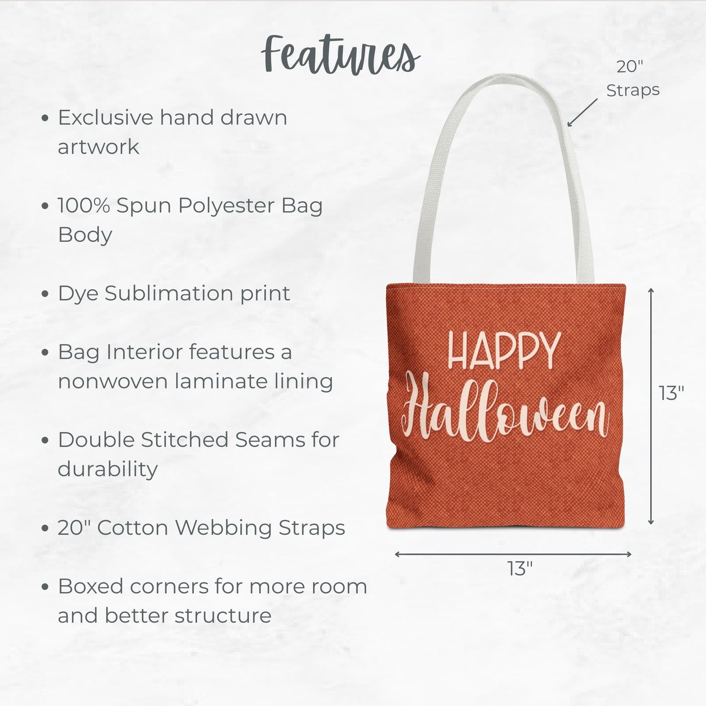 Cute Orange Happy Halloween Trick or Treat Bag –  13” Tote for Kids or Halloween Lovers