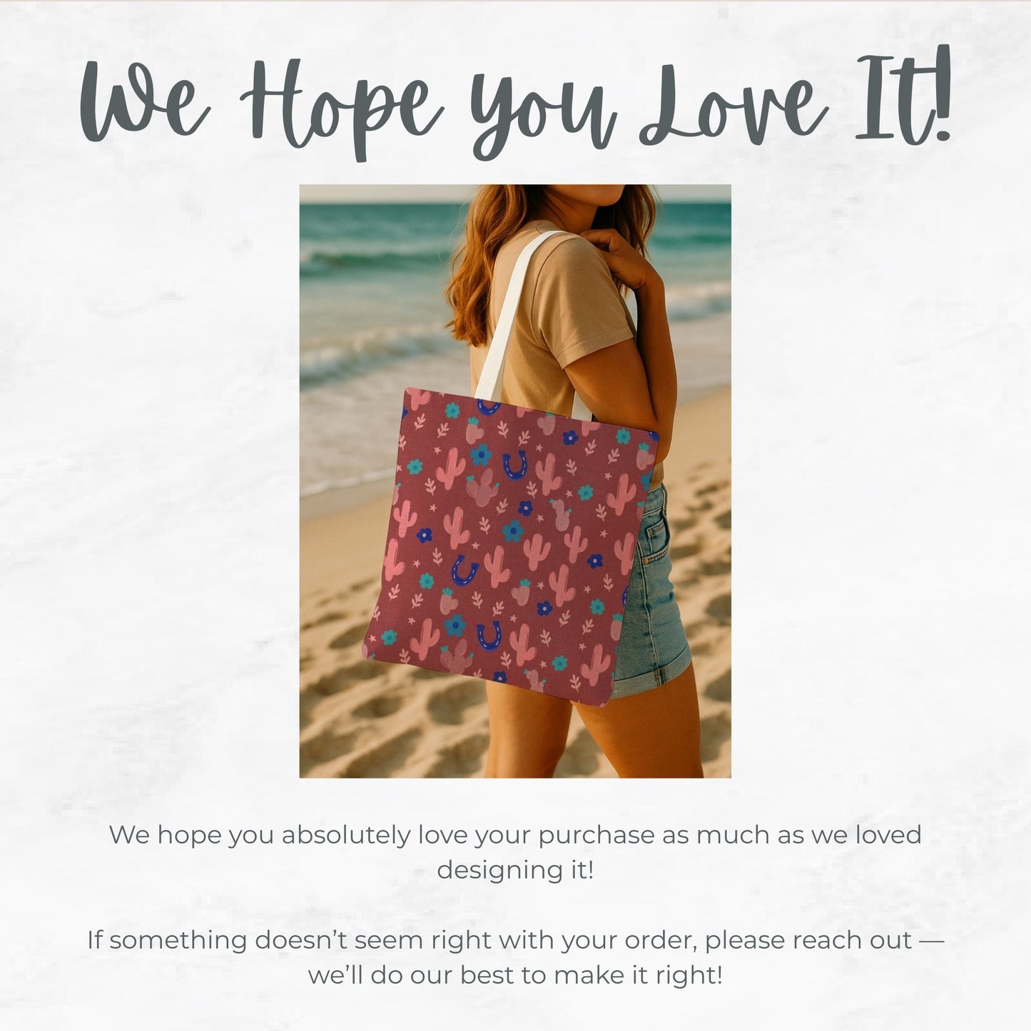 Pink/ Blue Ditsy floral Cactus Tote Bag, Desert Flower Handbag, Western Style Shoulder Purse, Canvas Carryall, Southwestern