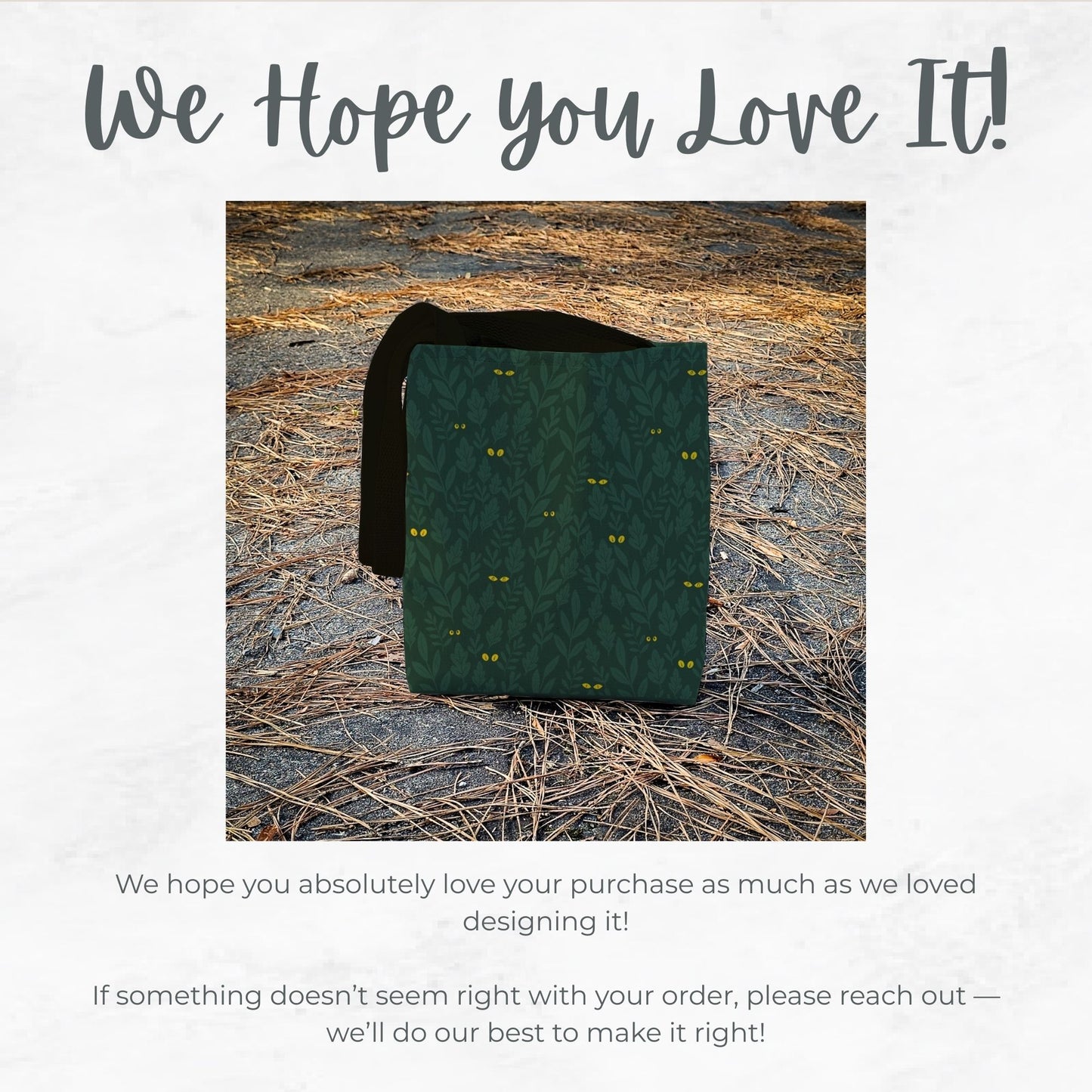 Spooky Jungle Eyes Trick or Treat Bag – Dark Green Leaves with Glowing Eyes – 13” Halloween Tote for Kids or Adults