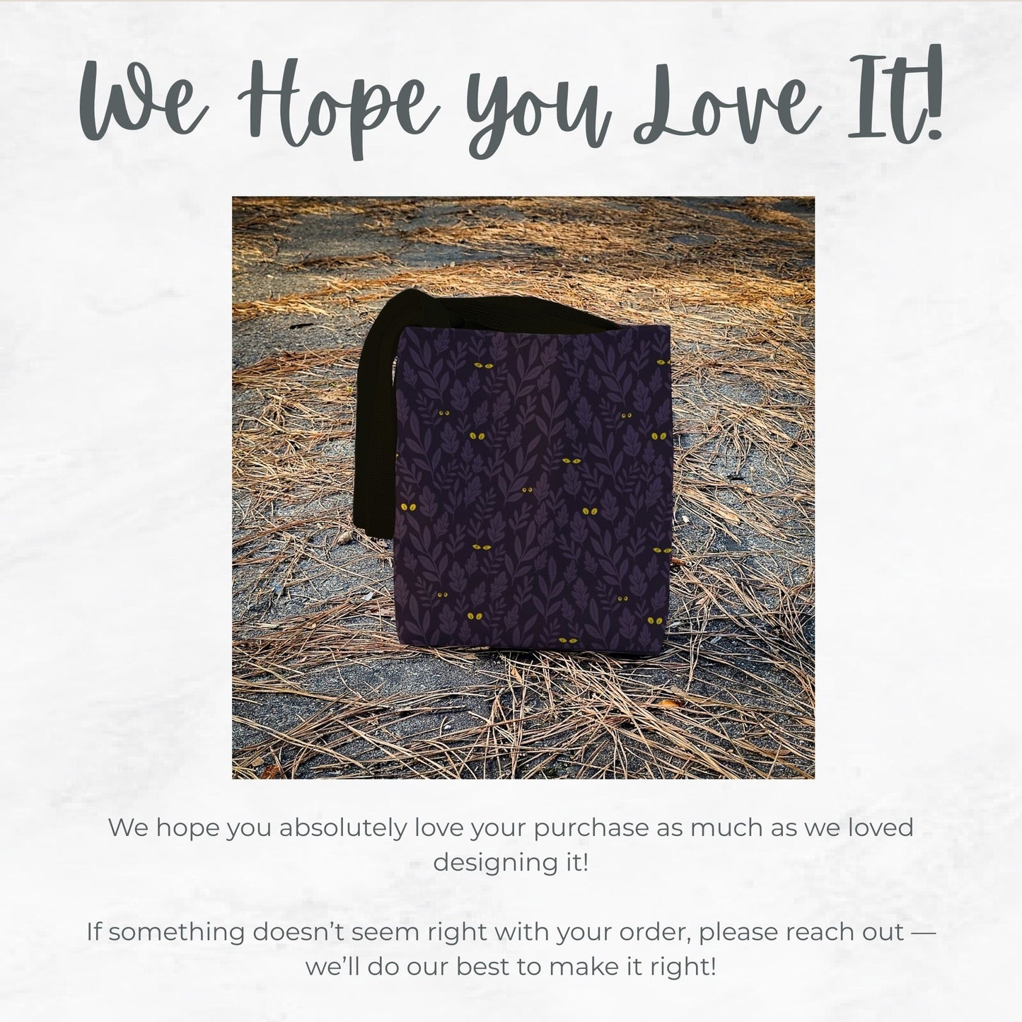 Spooky Jungle Eyes Trick or Treat Bag – Dark Purple Leaves with Glowing Eyes – 13” Halloween Tote for Kids or Adults