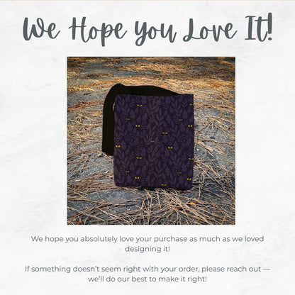 Spooky Jungle Eyes Trick or Treat Bag – Dark Purple Leaves with Glowing Eyes – 13” Halloween Tote for Kids or Adults