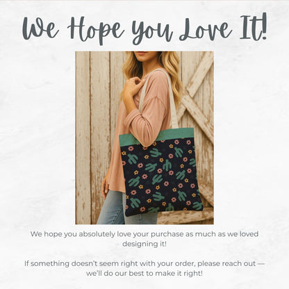 Turquoise Cactus Tote Bag, Personalized Desert Flower Handbag, Western Style Shoulder Purse, Customizable Canvas Carryall, Southwestern