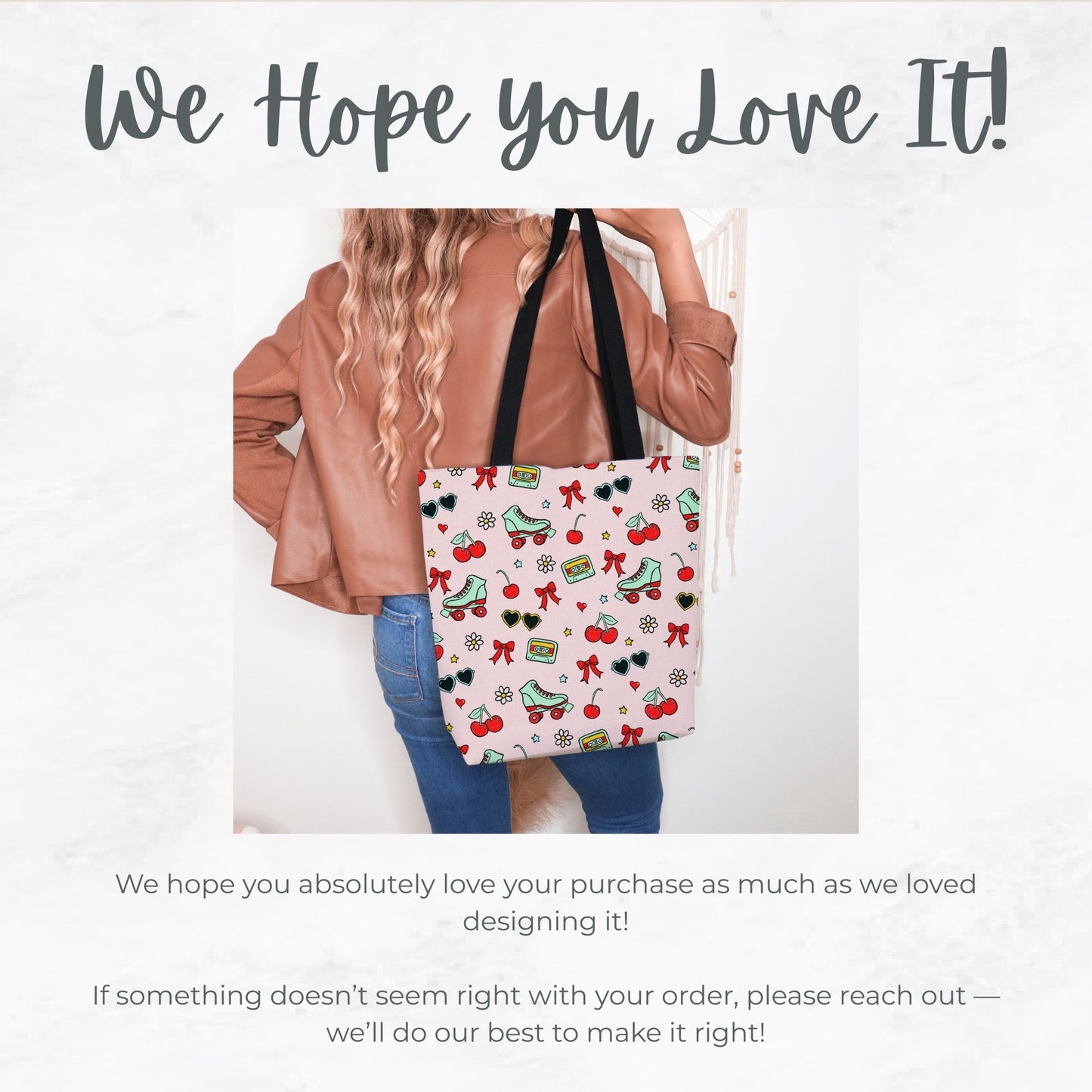 Light Pink Cherry bomb summer Tote Bag, Retro Style Tote