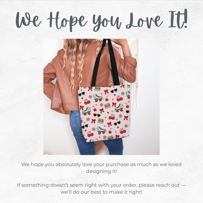 Light Pink Cherry bomb summer Tote Bag, Retro Style Tote