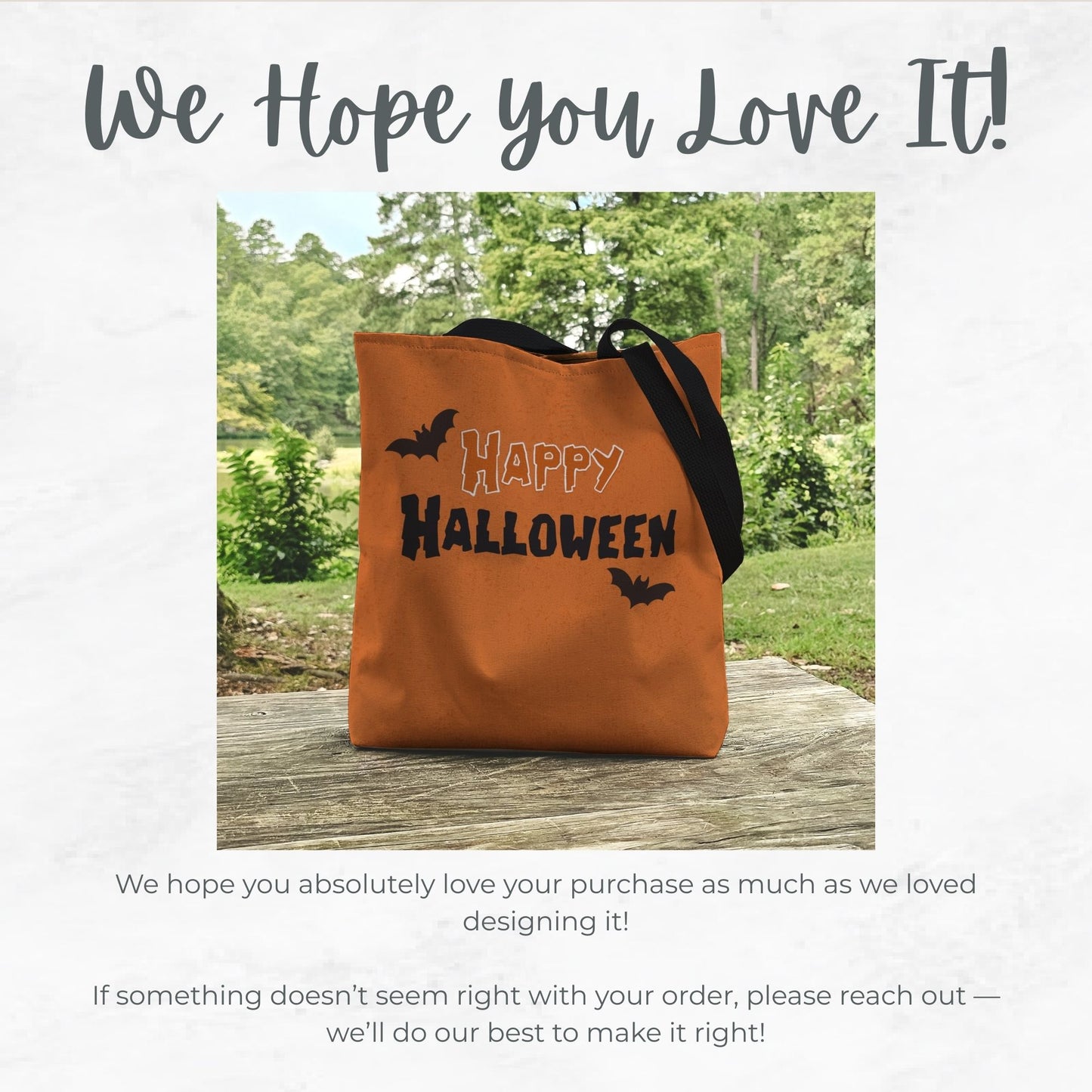 Happy Halloween Trick or Treat Bag – 13" Orange Tote with Bat Design