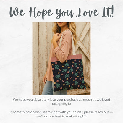 Dusty Rose Cactus Tote Bag, Personalized Desert Flower Handbag, Western Style Shoulder Purse, Customizable Canvas Carryall, Southwestern