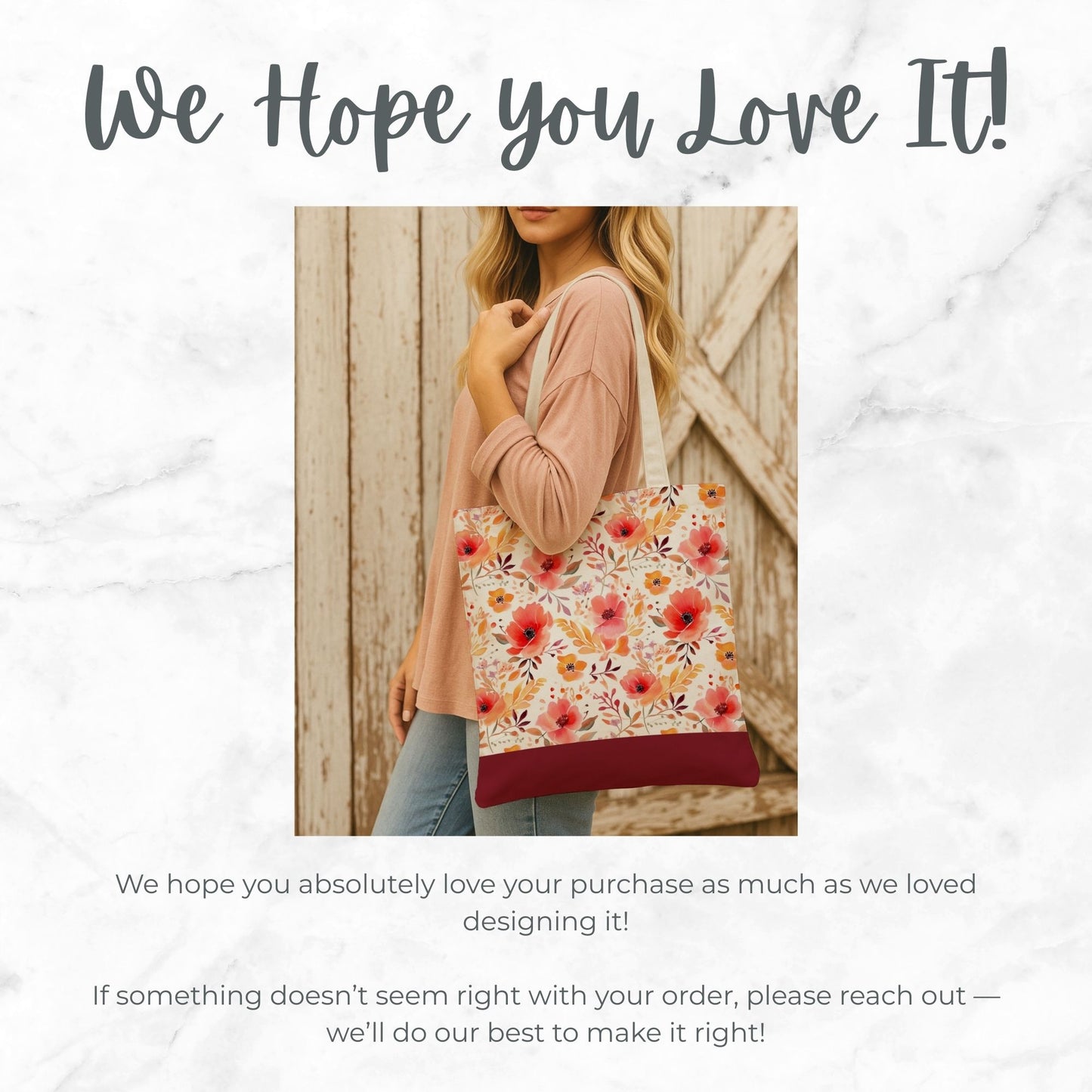 Red Watercolor Floral Tote Bag, Customizable Name, Flower Patterned Shoulder Bag, Reusable Shopping Bag