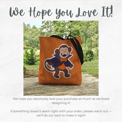 Vampire Monkey Trick or Treat Bag – 13" Orange Halloween Tote for Kids, Spooky Zoo Friends Collection