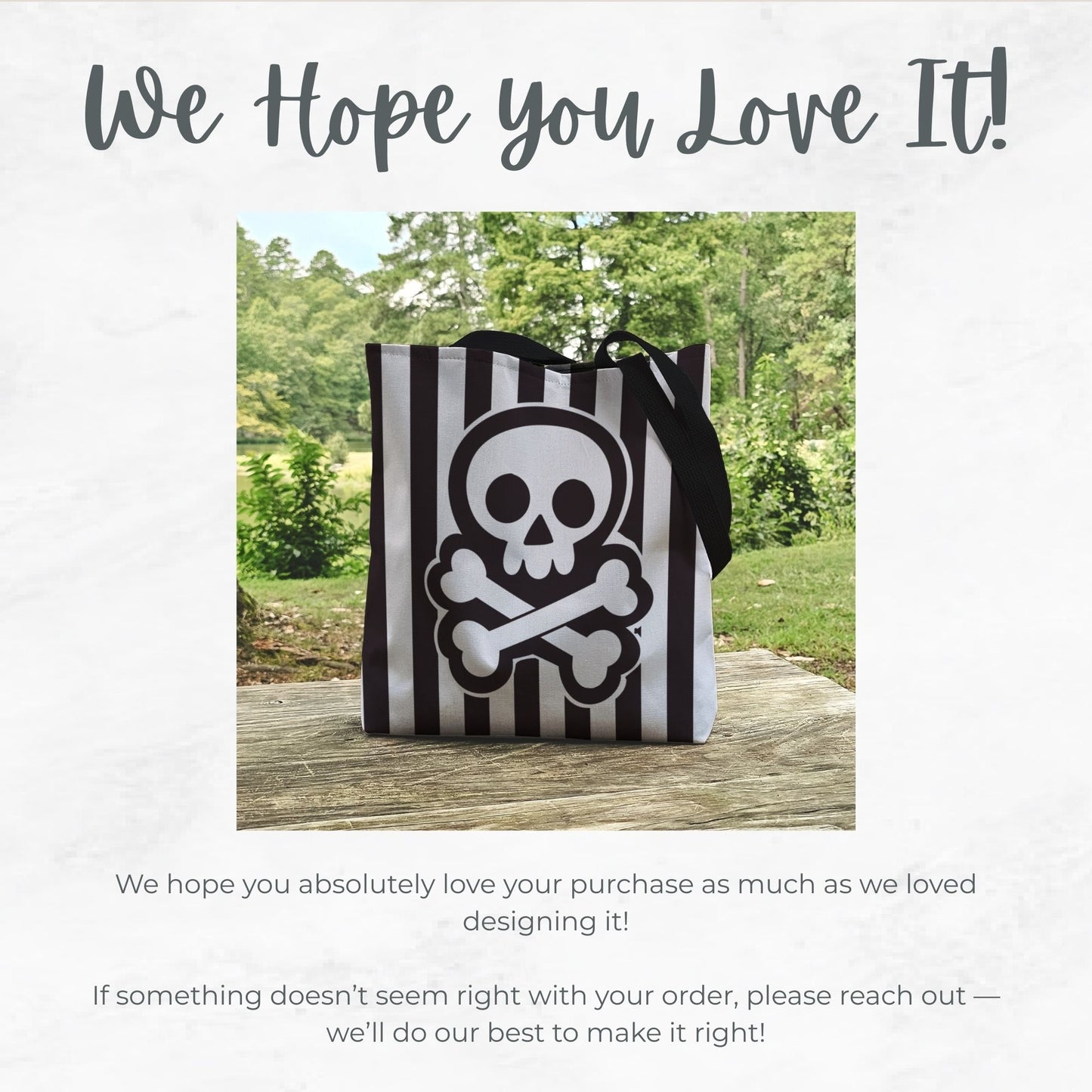 Skull and Crossbones Trick or Treat Bag – 13" Striped Black and White Halloween Tote