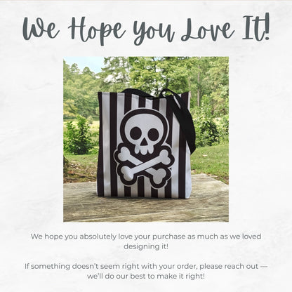 Skull and Crossbones Trick or Treat Bag – 13" Striped Black and White Halloween Tote