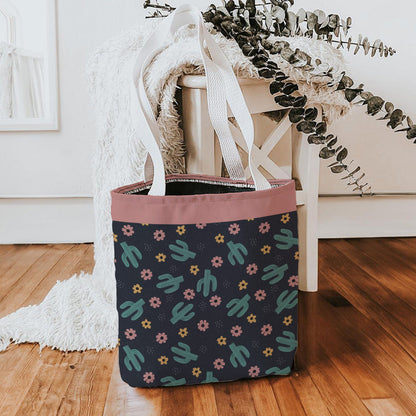 Dusty Rose Cactus Tote Bag, Personalized Desert Flower Handbag, Western Style Shoulder Purse, Customizable Canvas Carryall, Southwestern
