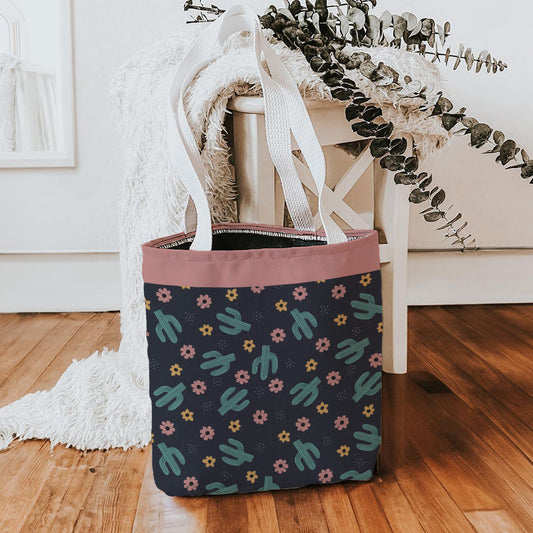 Dusty Rose Cactus Tote Bag, Personalized Desert Flower Handbag, Western Style Shoulder Purse, Customizable Canvas Carryall, Southwestern