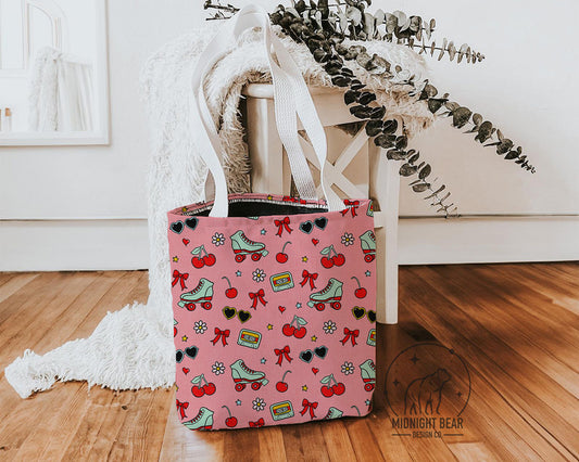 Bright Pink Cherry bomb summer Tote Bag, Desert Flower Handbag, Western Style Shoulder Purse, Canvas Carryall, Southwestern