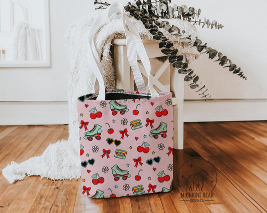 Light Pink Cherry bomb summer Tote Bag, Retro Style Tote