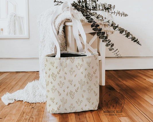 Taupe Cactus Tote Bag, Desert Flower Handbag, Western Style Shoulder Purse