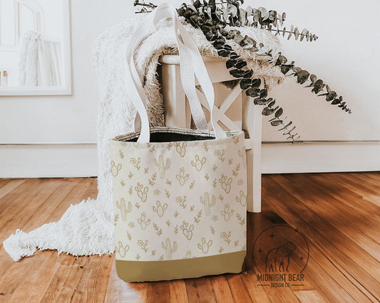 Taupe/ Tan Cactus Tote Bag, Desert Flower Handbag, Western Style Shoulder Purse
