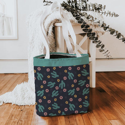 Turquoise Cactus Tote Bag, Personalized Desert Flower Handbag, Western Style Shoulder Purse, Customizable Canvas Carryall, Southwestern