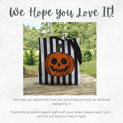 Pumpkin Skull Trick or Treat Bag – 13" Striped Jack-o’-Lantern Halloween Tote