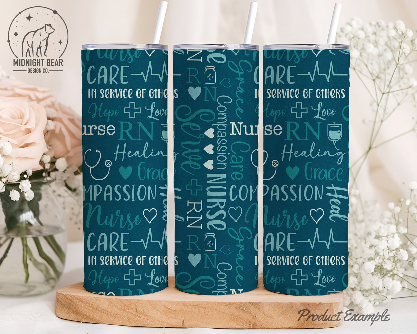Teal Nurse Word Grid, Nursing Appreciation Seamless Pattern