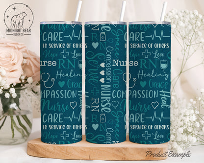Teal Nurse Word Grid, Nursing Appreciation Seamless Pattern