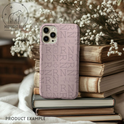 RN Seamless Pattern | Nurse Icon Typography Design | Mauve Pink Nursing Appreciation Pattern, registered nurse background, nursing gift