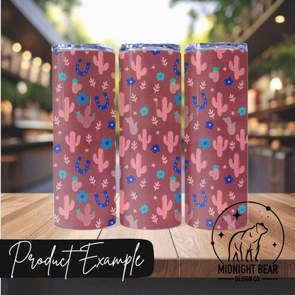 Ditsy Cactus Pink and Blue Seamless Pattern Instant Digital Download