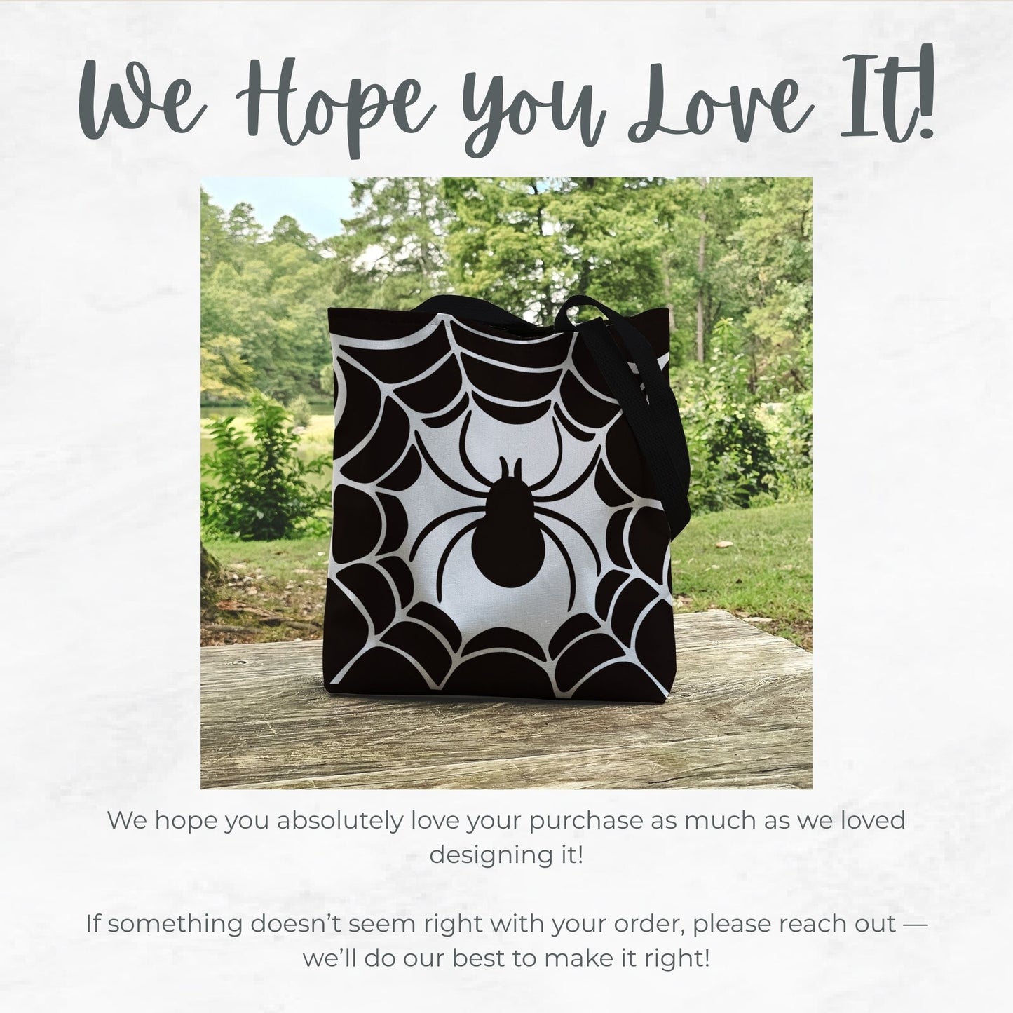 Spider Web Trick or Treat Bag – 13" Black and White Halloween Tote with Spider Design