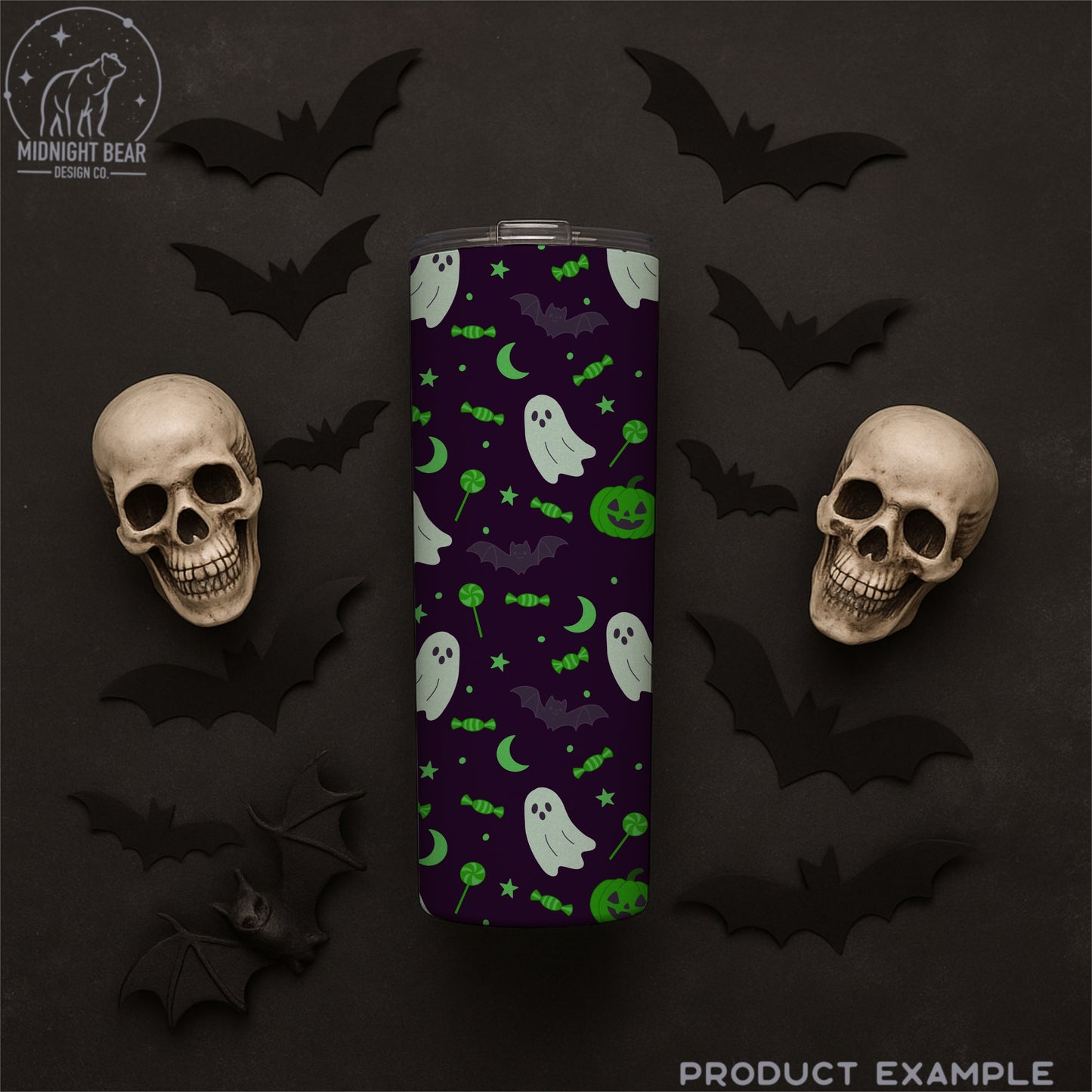 Pumpkins Ghosts Candy Green Seamless Pattern Instant Digital Download