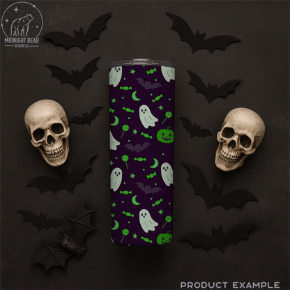 Pumpkins Ghosts Candy Green Seamless Pattern Instant Digital Download