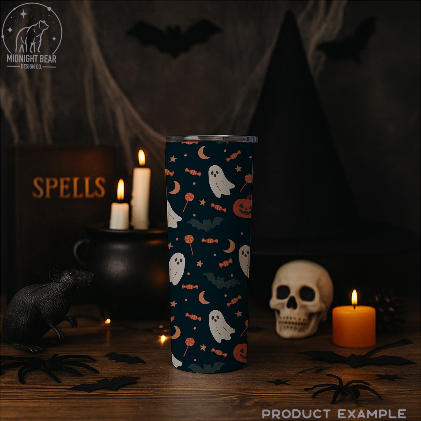 Pumpkins Ghosts & Candy Orange Seamless Pattern Instant Digital Download