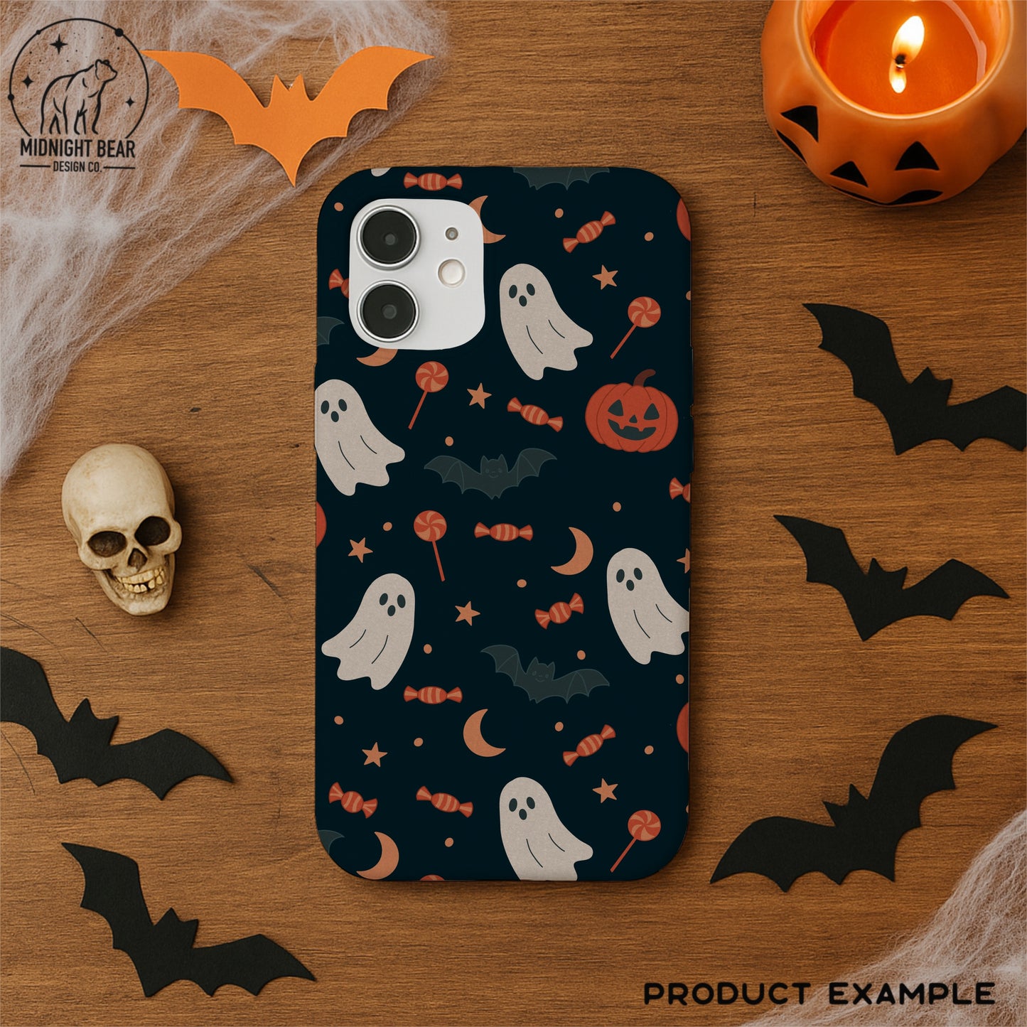 Pumpkins Ghosts & Candy Orange Seamless Pattern Instant Digital Download