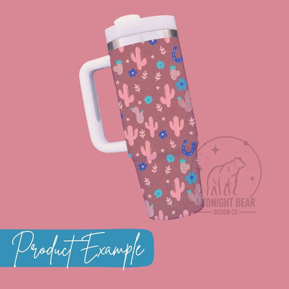 Ditsy Cactus Pink and Blue Seamless Pattern Instant Digital Download