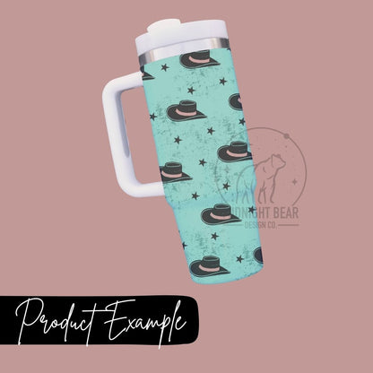 Hats and Stars in Teal Seamless Pattern Instant Digital Download